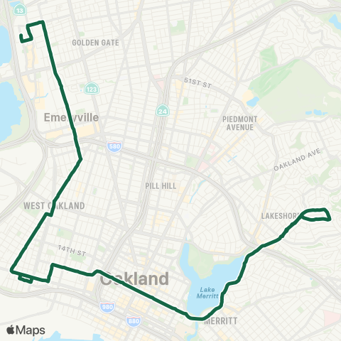 AC Transit Hollis - Peralta - Lakeshore map