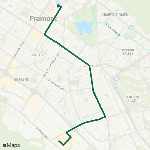 AC Transit Fremont Boulevard - Pacific Commons map