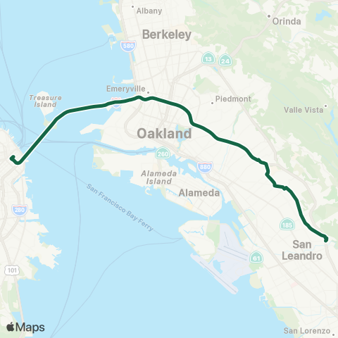 AC Transit Macarthur - Eastmont Transbay map