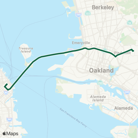 AC Transit Piedmont - Oakland Avenue Transbay map