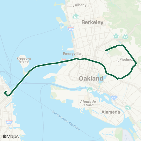 AC Transit Montclair - Park Boulevard Transbay map