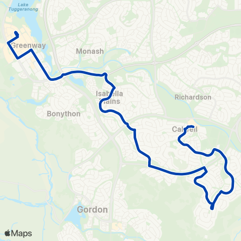 ACTION Calwell to Tuggeranong via Theodore map