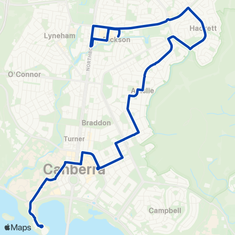 ACTION Dickson to National Museum via Hackett & Ainslie map