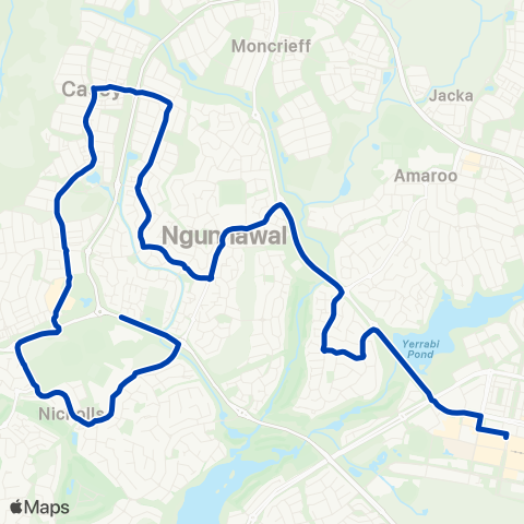 ACTION Casey to Gungahlin via Ngunnawal map