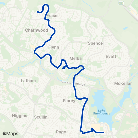 ACTION Fraser to Belconnen via Flynn & Melba map