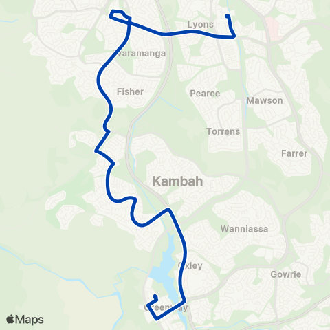 ACTION Tuggeranong to Woden via Kambah W & Cooleman Ct map