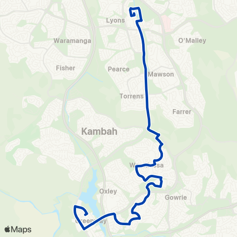 ACTION Tuggeranong to Woden via Monash & Wanniassa map