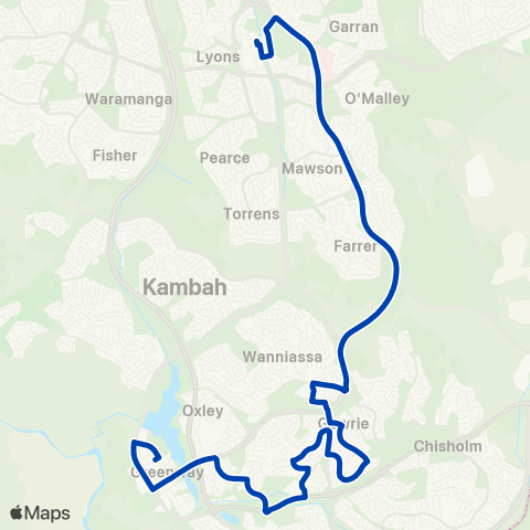 ACTION Tuggeranong to Woden via Gowrie & Erindale map