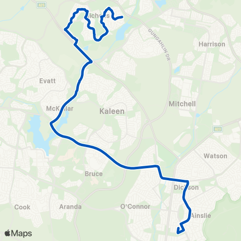 ACT School routes Daramalan Emmaus & Merici - Nicholls map