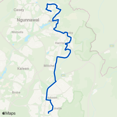 ACT School routes Dara Emmaus & Merici - Bonner Forde Throsby Harris map