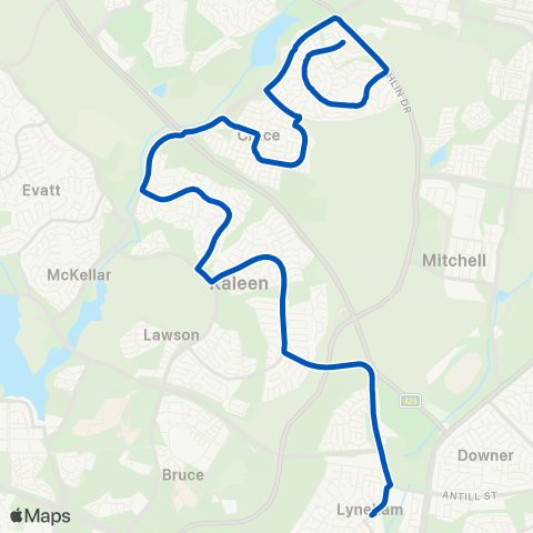 ACT School routes Brinda Christian & Lyneham  Nicholls Crace map