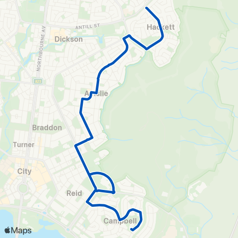 ACT School routes Camp HS & PS & St Thomas More Hackett Ainsile map