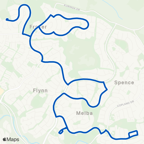 ACT School routes Melba HS St Monicas Miles Franklin Fraser map