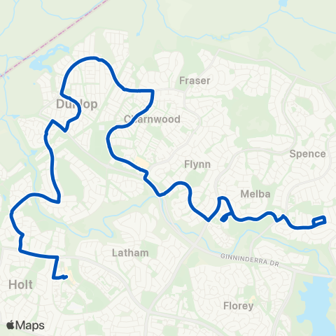 ACT School routes Melba HS St Monicas Miles Frank Charnwood & Dunlop map