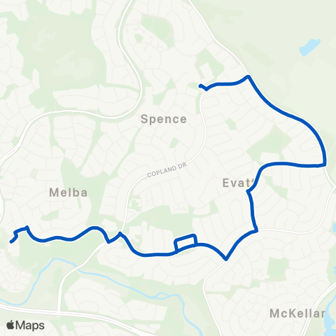 ACT School routes Melba HS Miles Franklin St Monicas Spence Evatt map