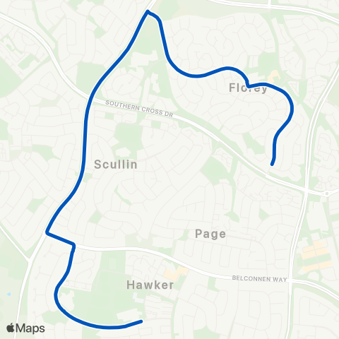 ACT School routes Belconnen HS  Hawker Scullin Florey map