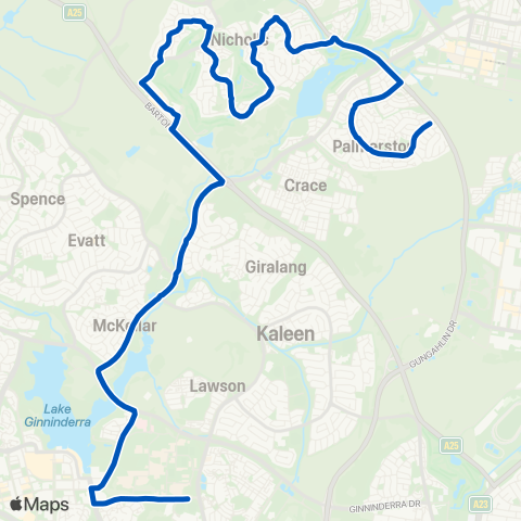 ACT School routes Radford Kaleen Nicholls Gungahlin map