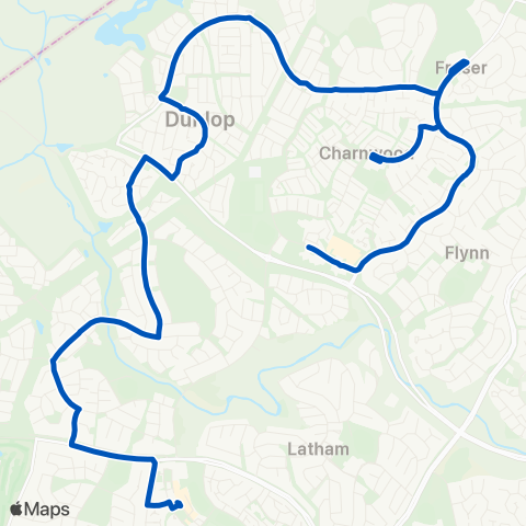 ACT School routes Charnwood / Dunlop PS & Fraser PS - Dunlop map