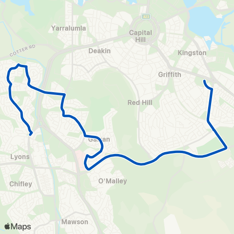 ACT School routes St Edmunds & St Clare's  Curtin Hughes Garran map