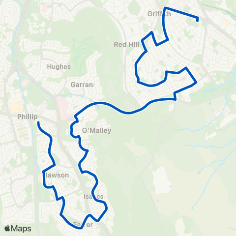 ACT School routes St Ed & St Clare's Mawson Isaacs Farrer Red H map