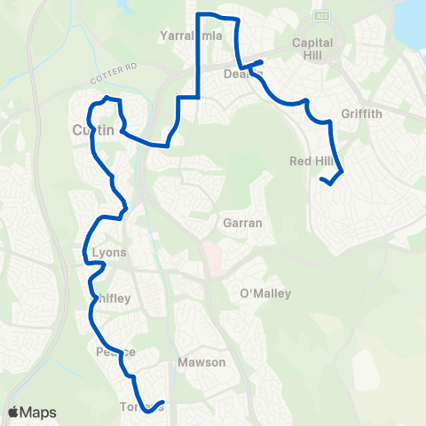 ACT School routes Canberra Grammar Schools Curtin Yarralumla map