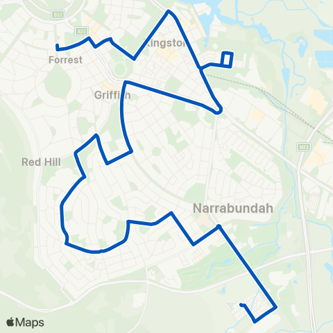 ACT School routes Telopea & Forrest PS via Narrabundah map