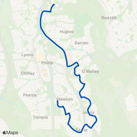 ACT School routes Alfred Deakin HS Curtin Isaacs Farrer map