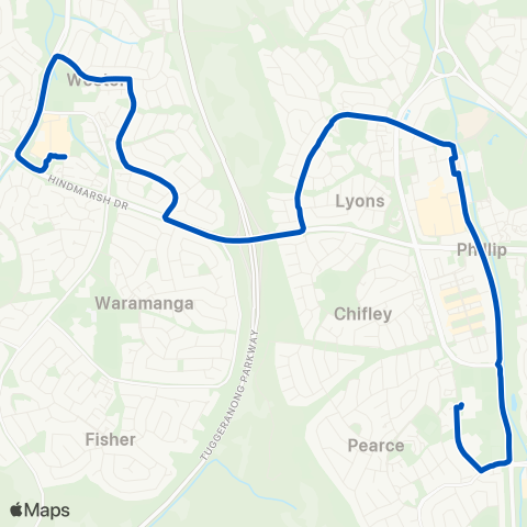 ACT School routes Marist & Melrose HS Weston Lyons Woden map