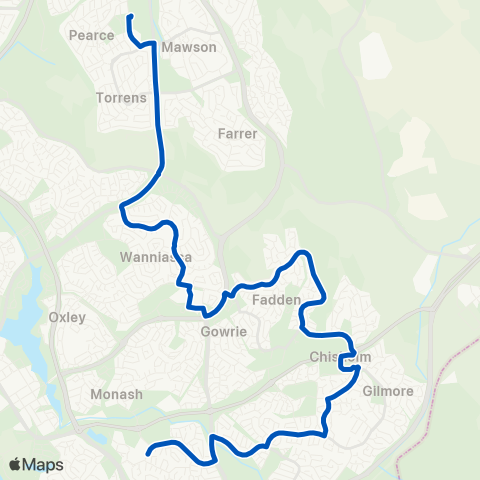 ACT School routes Marist Coll - Wanniassa Fadden Chisholm Isabel map