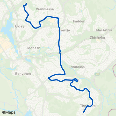 ACT School routes St Mary Mack Wann Trinity - Theodore Calwell map