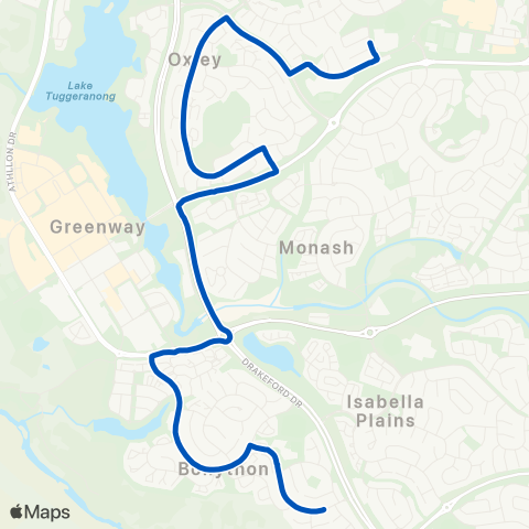 ACT School routes St Mary Mackillop Wann Trinity Bonython map