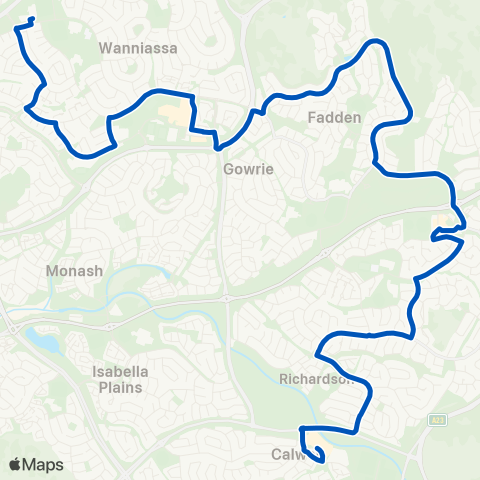 ACT School routes St Mackillop Wann Trinity-Richardson Chis Fad map