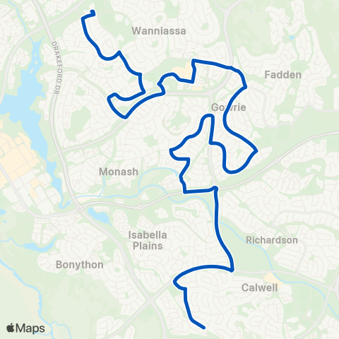 ACT School routes St Mary Mackillops Trinity Isabella Gowrie map