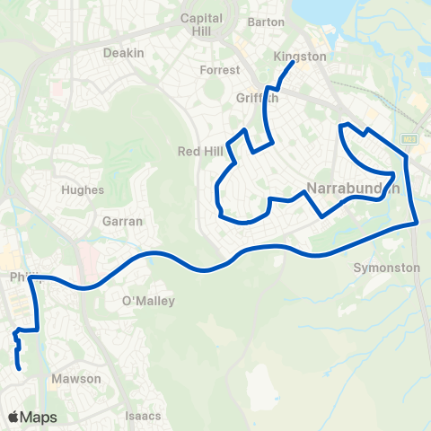 ACT School routes Marist Melrose - Kingston Griffith Narra Red Hill map