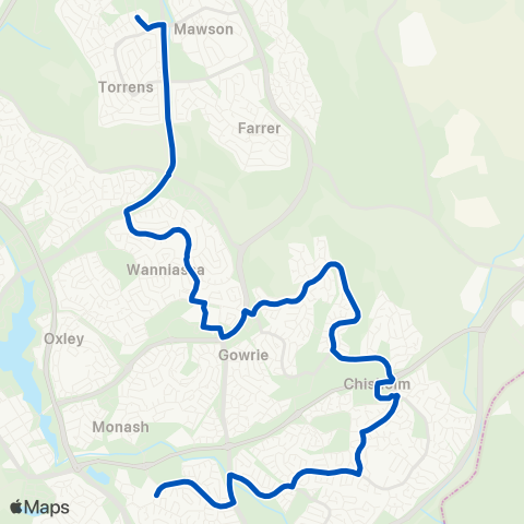 ACT School routes Melrose HS - Wanniassa Fadden Chisholm Isabella map