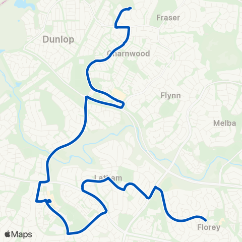 ACT School routes Florey PS & Latham PS - Kippax Charmwood map