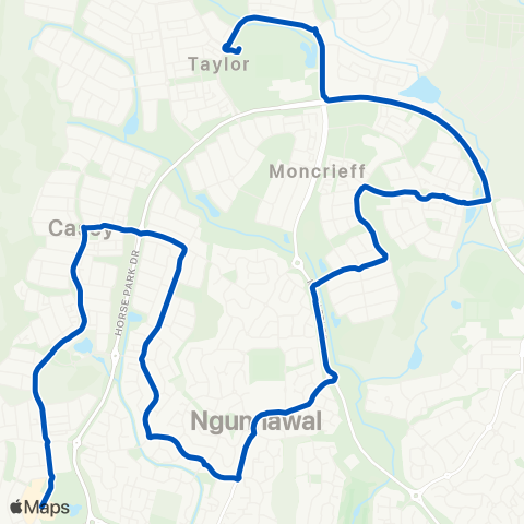 ACT School routes Agnes Shea - Margaret Hendry - Ngunnawal Moncrieff map