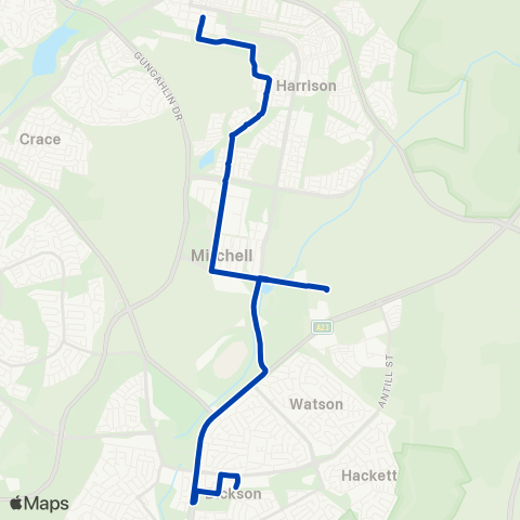 ACTION Gungahlin to Dickson via Franklin & Mitchell map