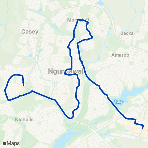 ACTION Casey to Gungahlin via Ngunnawal & Moncrieff map