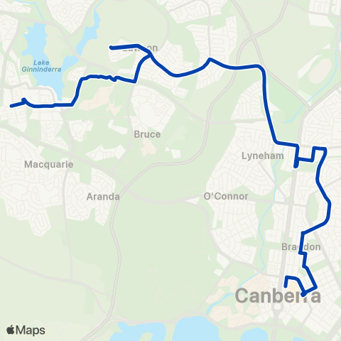 ACTION Belconnen to City via Kaleen S & Dickson map