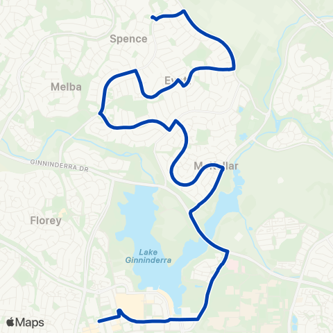 ACTION Spence to Belconnen via Evatt & McKellar map