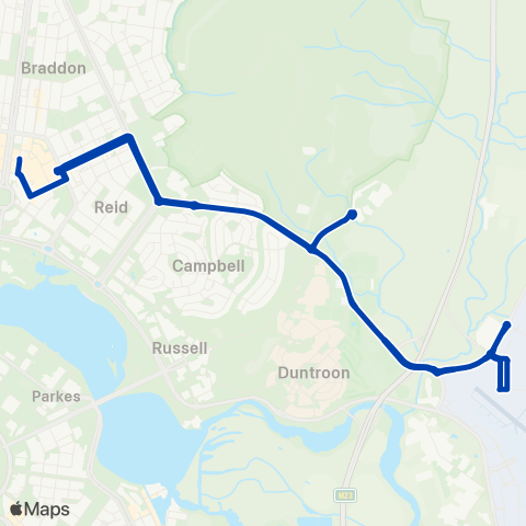 ACTION Majura Park Loop via Campbell Park map