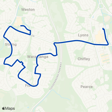 ACTION Cooleman Court to Woden via Stirling & Fisher map