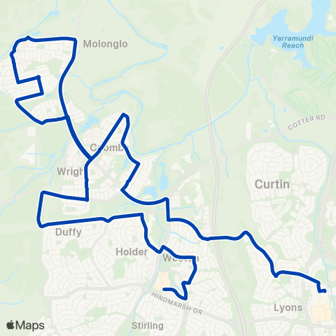 ACTION Cooleman Court to Woden via Denman Prospect map