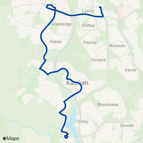 ACTION Tuggeranong to Woden via Kambah E & Cooleman Ct map