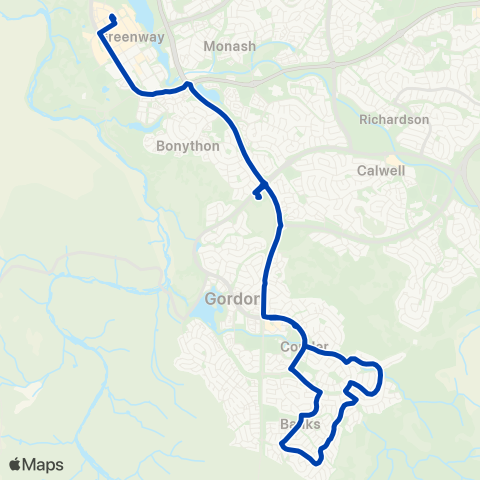 ACTION Lanyon Marketplace to Tuggeranong via Banks map