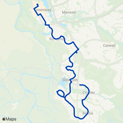 ACTION Lanyon Marketplace to Tuggeranong via Gordon map