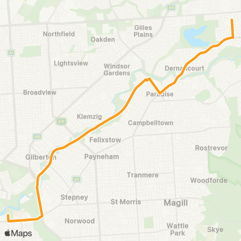 Torrens Transit Hope Valley - Adelaide Oval map