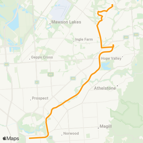 Torrens Transit Golden Grove Intg - Tea Tree Plz Intg map