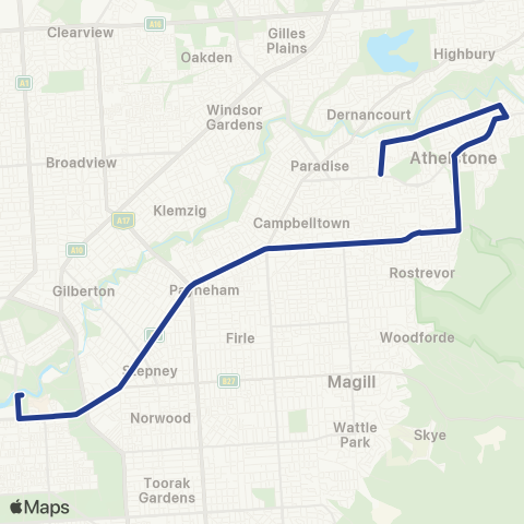 Torrens Transit Athelstone - Adelaide Oval map